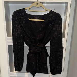 J. Crew Black V-Neck Textured Blouse